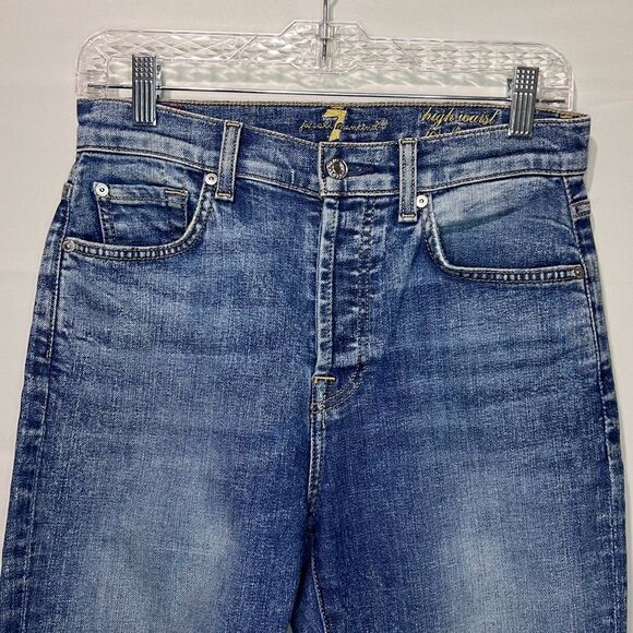 7 for All Mankind Josefina High Waist Dark Wash Distress Straight Jeans Size 26 - Picture 2 of 9